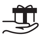 An icon of a hand holding a gift represents donations.